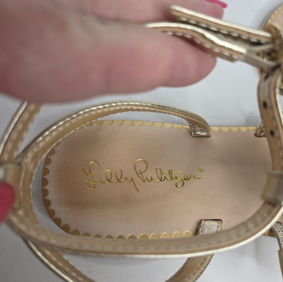 Lilly Pulitzer Katie Embellished T Strap Gold Metallic Thong Sandal Size 7 - Picture 6 of 10